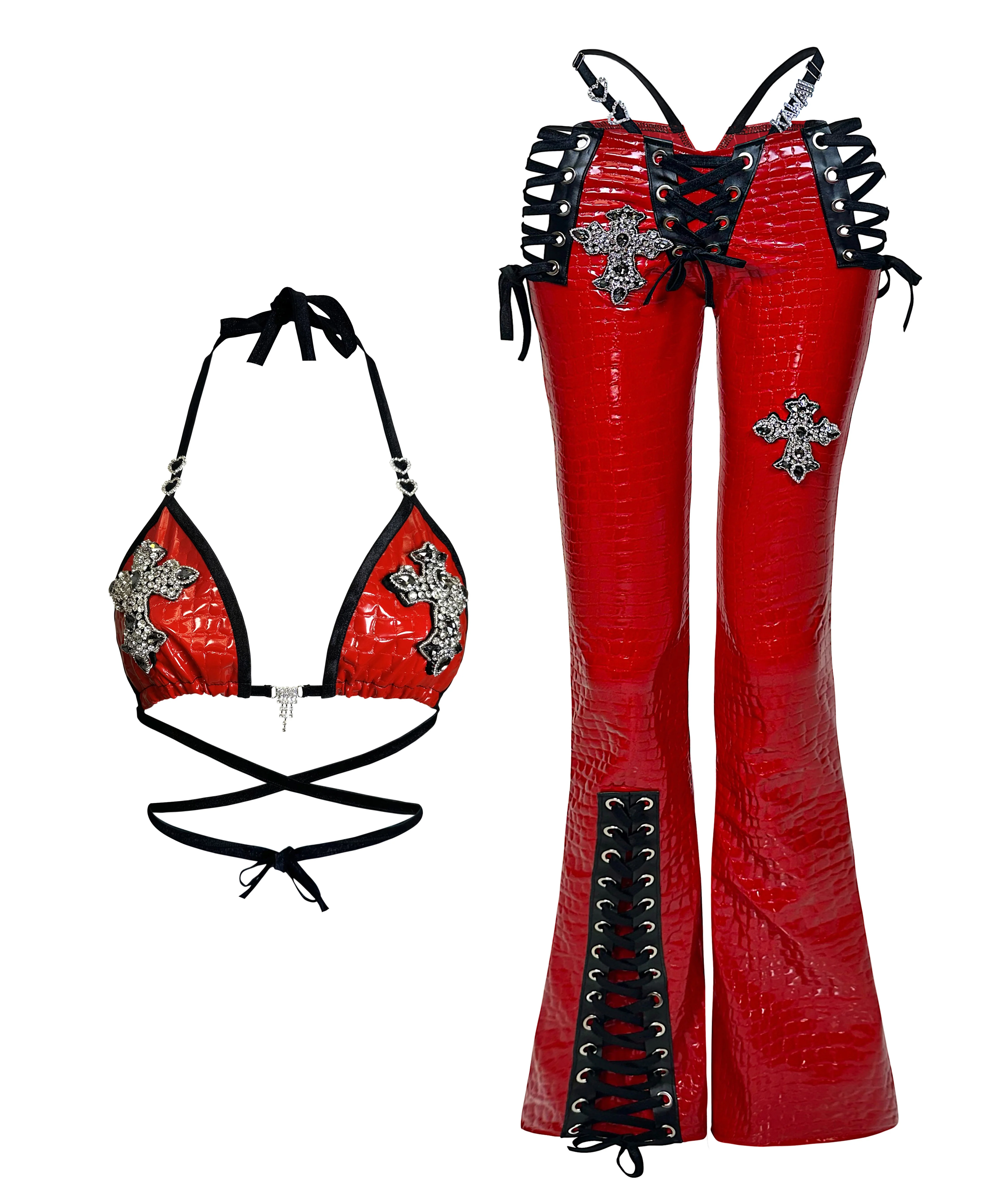 CROSS RHINESTONE BRA RED - Image 4