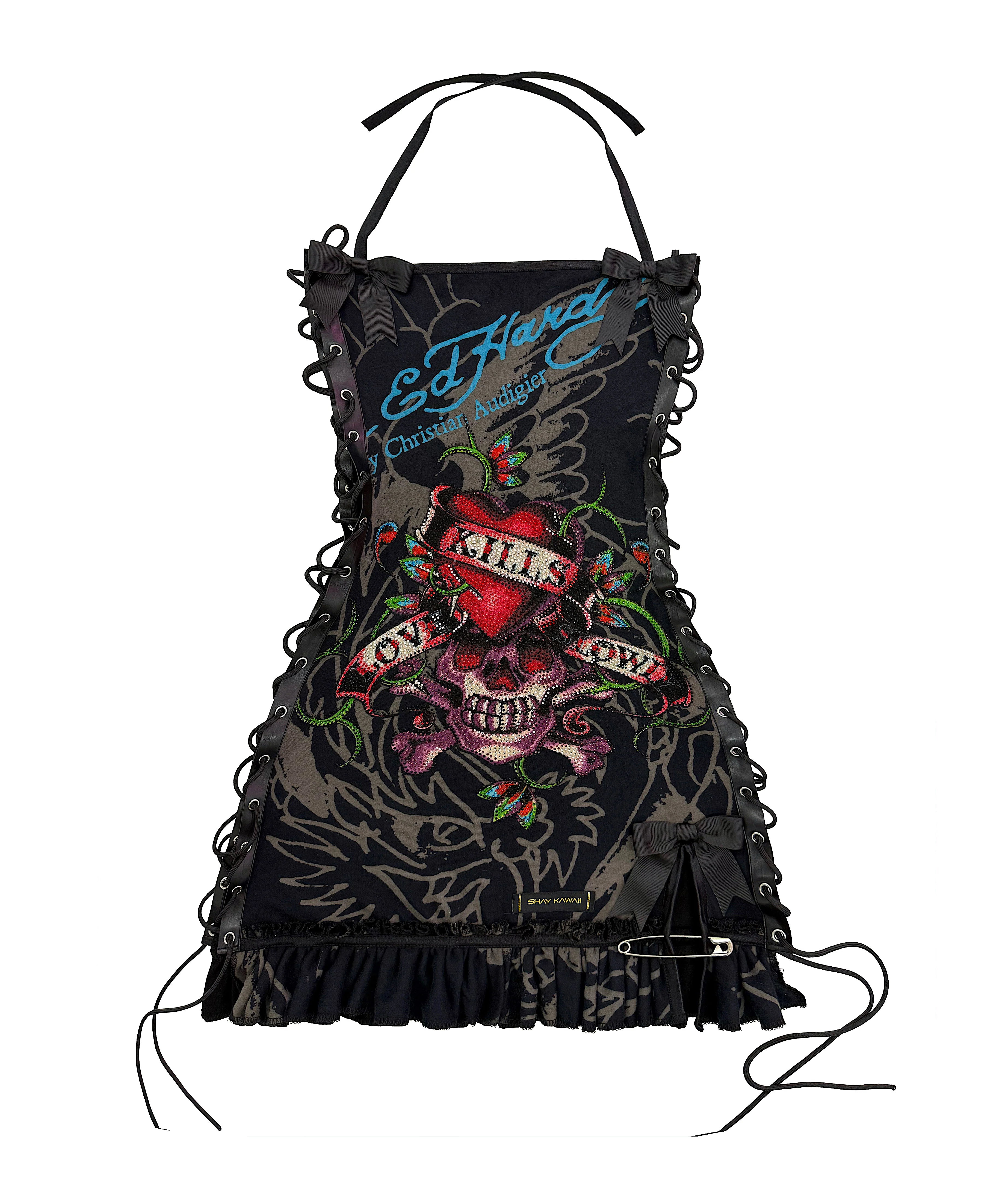 ED HARDY BLACK RHINESTONE SKULL DRESS