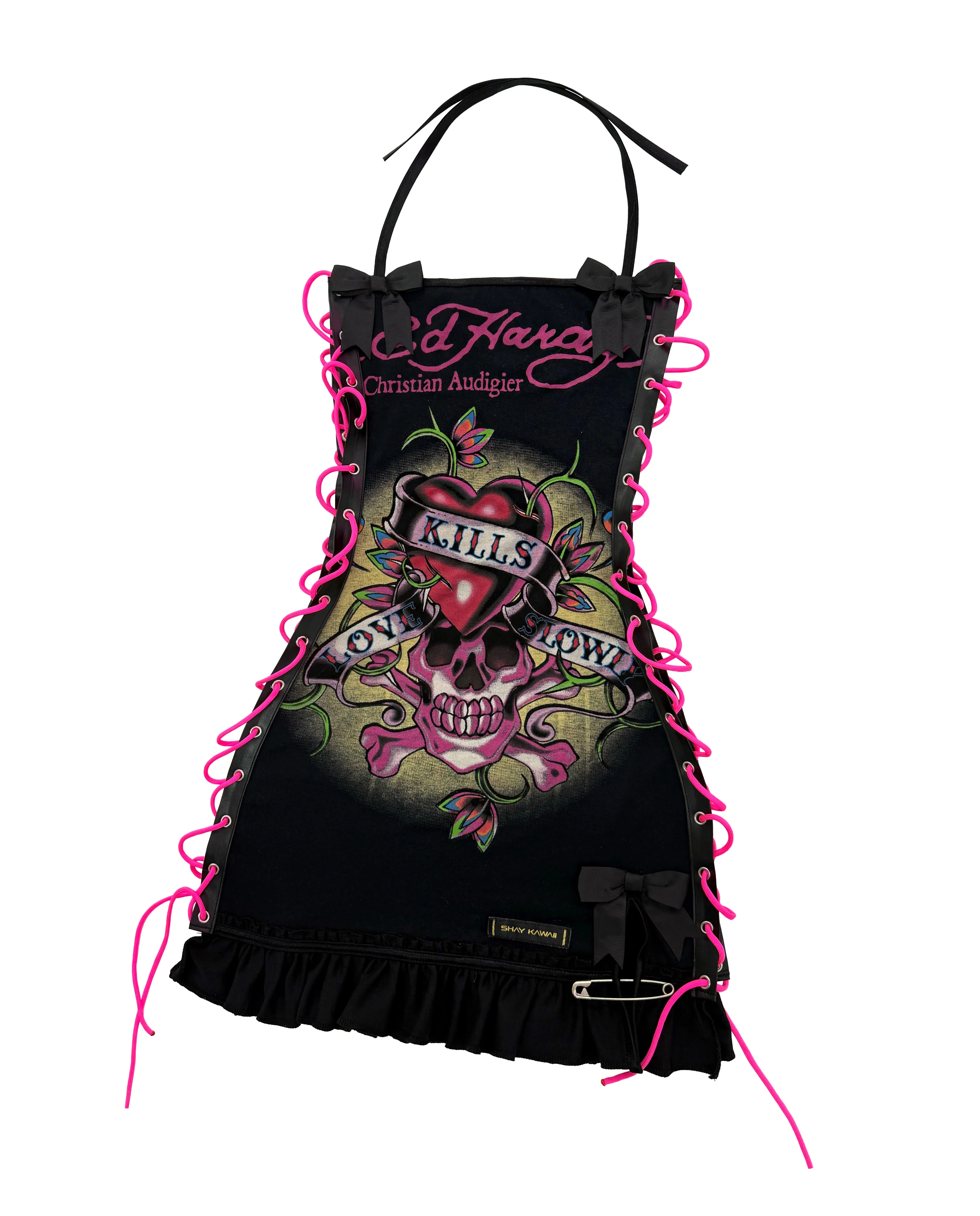 ED HARDY BLACK SKULL + PINK LACE DRESS - Image 2
