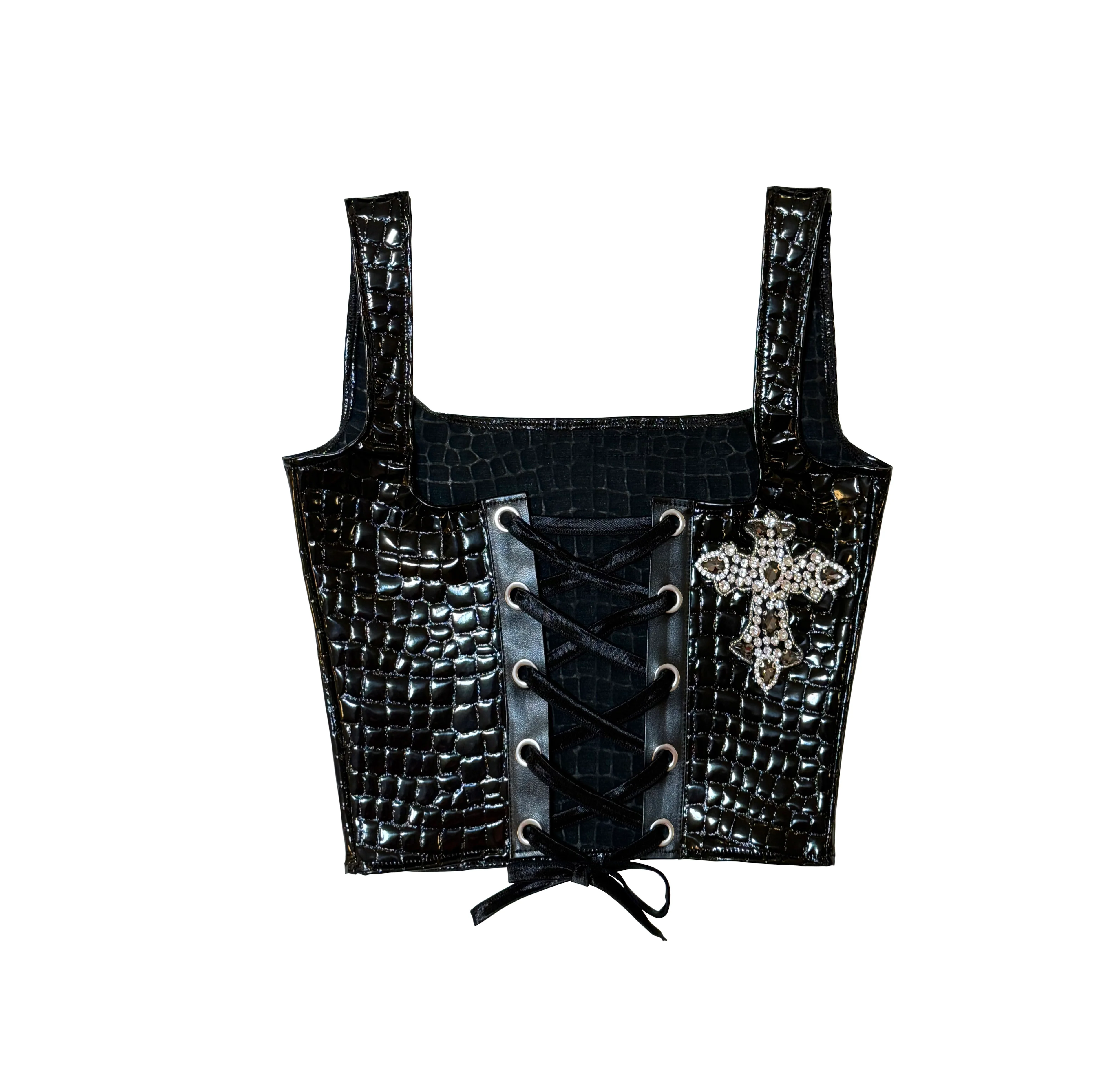 LACE-UP CROSS TOP BLACK