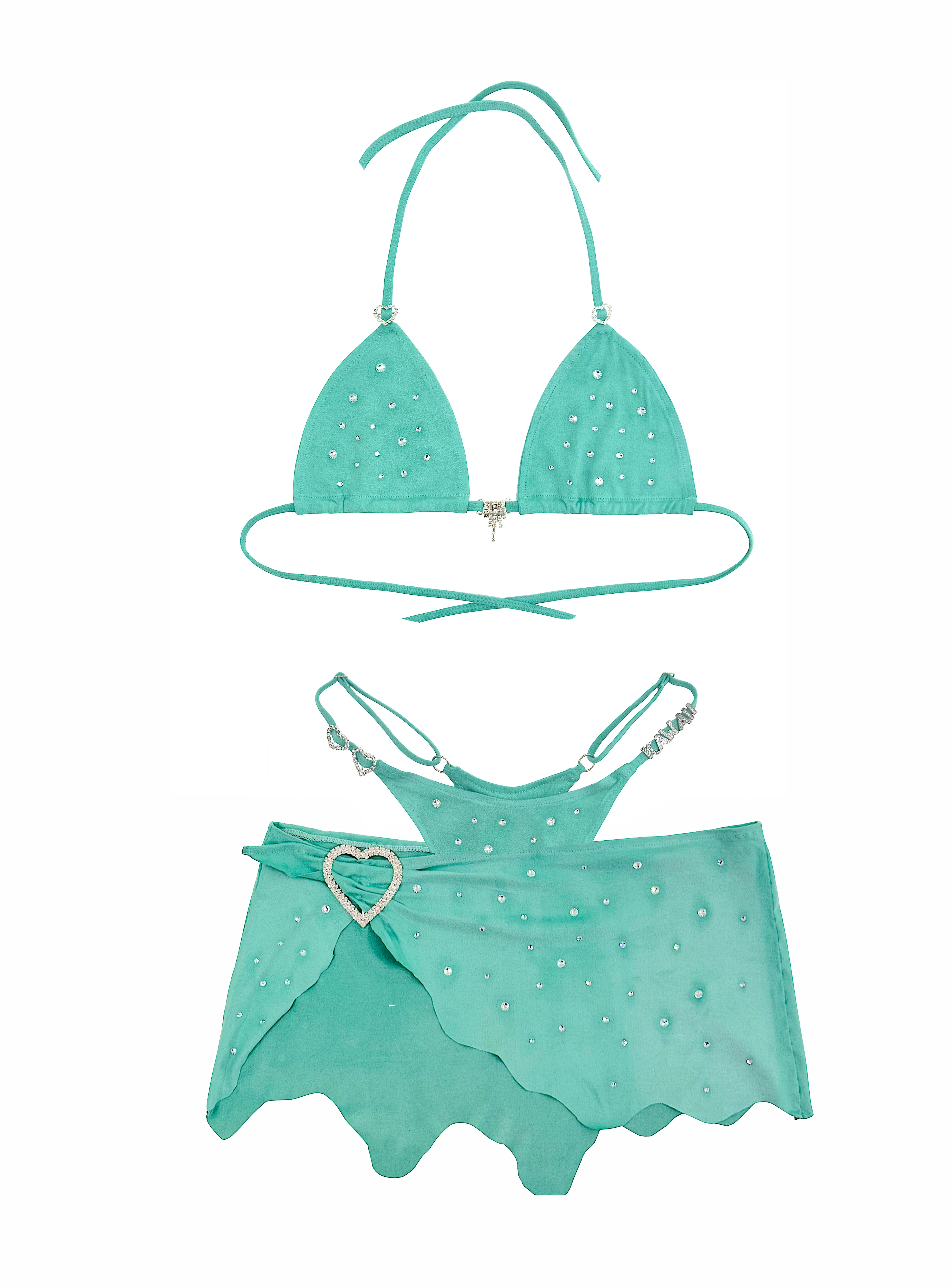 LIL KIM SUEDE BIKINI SKIRT SET AQUA
