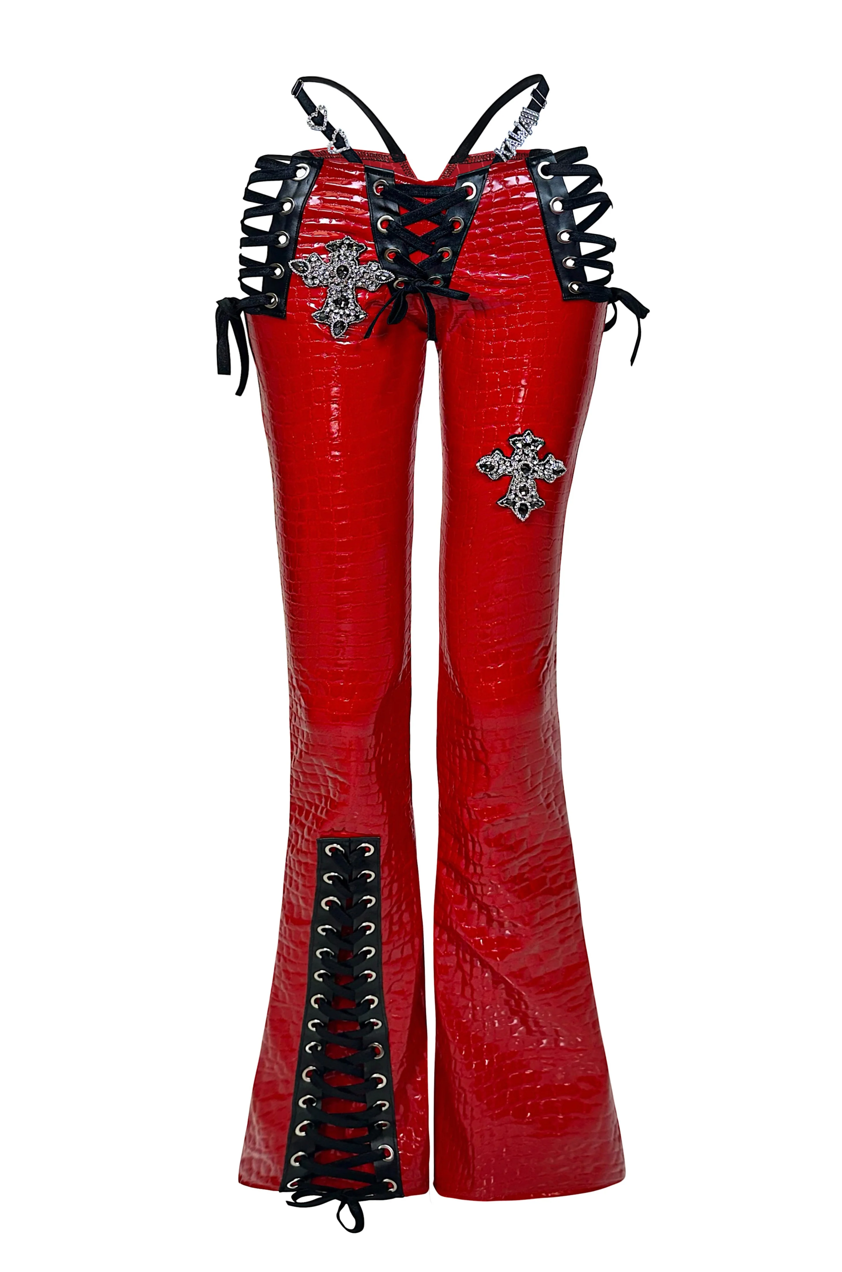 PEEKABOO CROC PANTS RED